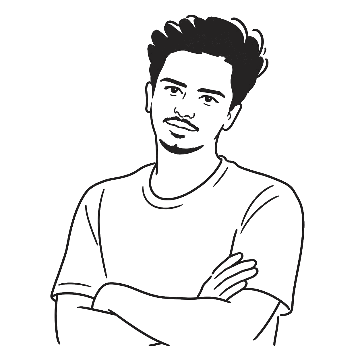 Illustration of Logesh with arms crossed