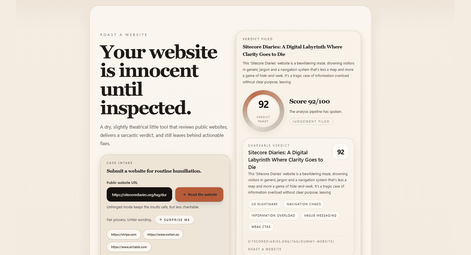 Screenshot of Roast-a-Website
